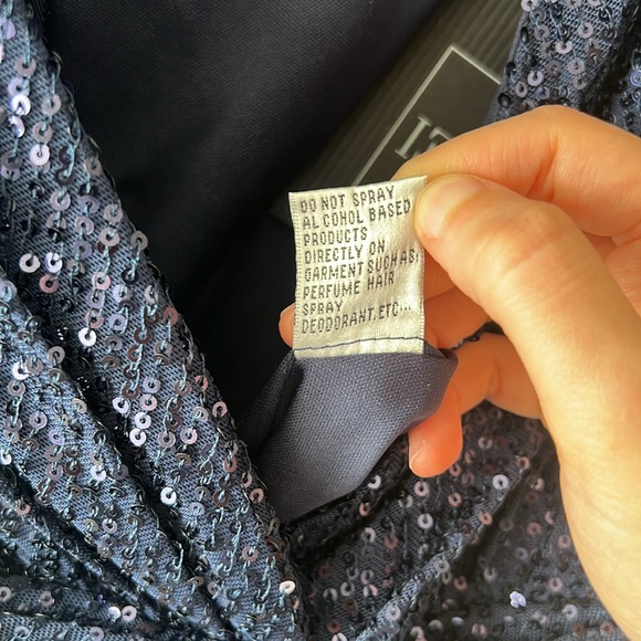 Mac Duggal V-Neck Long Sleeve Sequined Midi Dress in Midnight Navy Size 12 - Picture 9 of 12